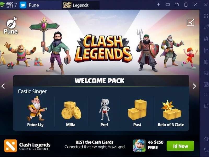 Pune Clash Legends Mobile Screenshot with Welcome Pack Pune Clash Legends mobile screenshot showing Indian welcome pack